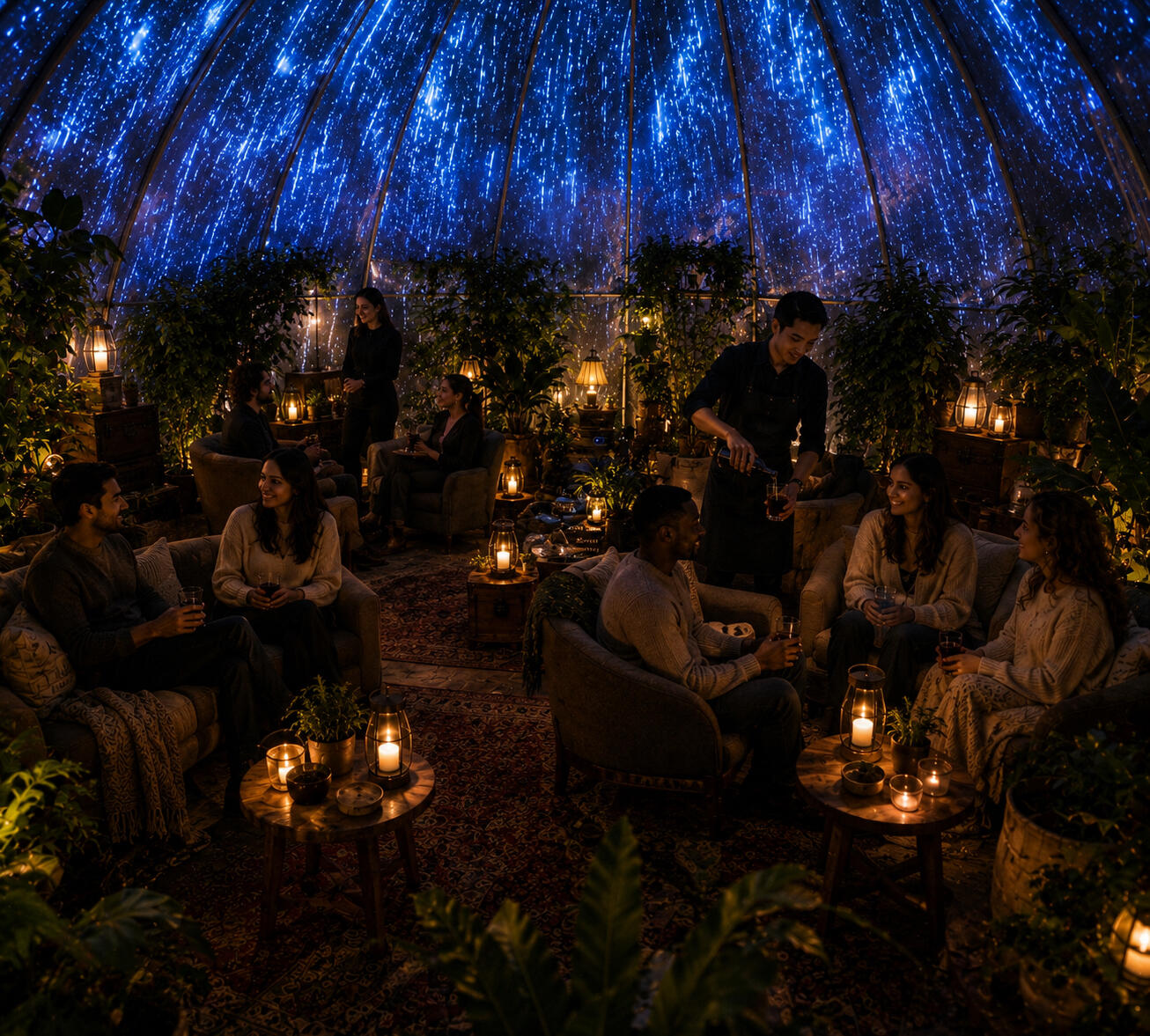 GATHER | Rain, music, Signature Pours, and subtle guidance create an atmosphere that naturally lowers social pressure and makes conversation feel easy.