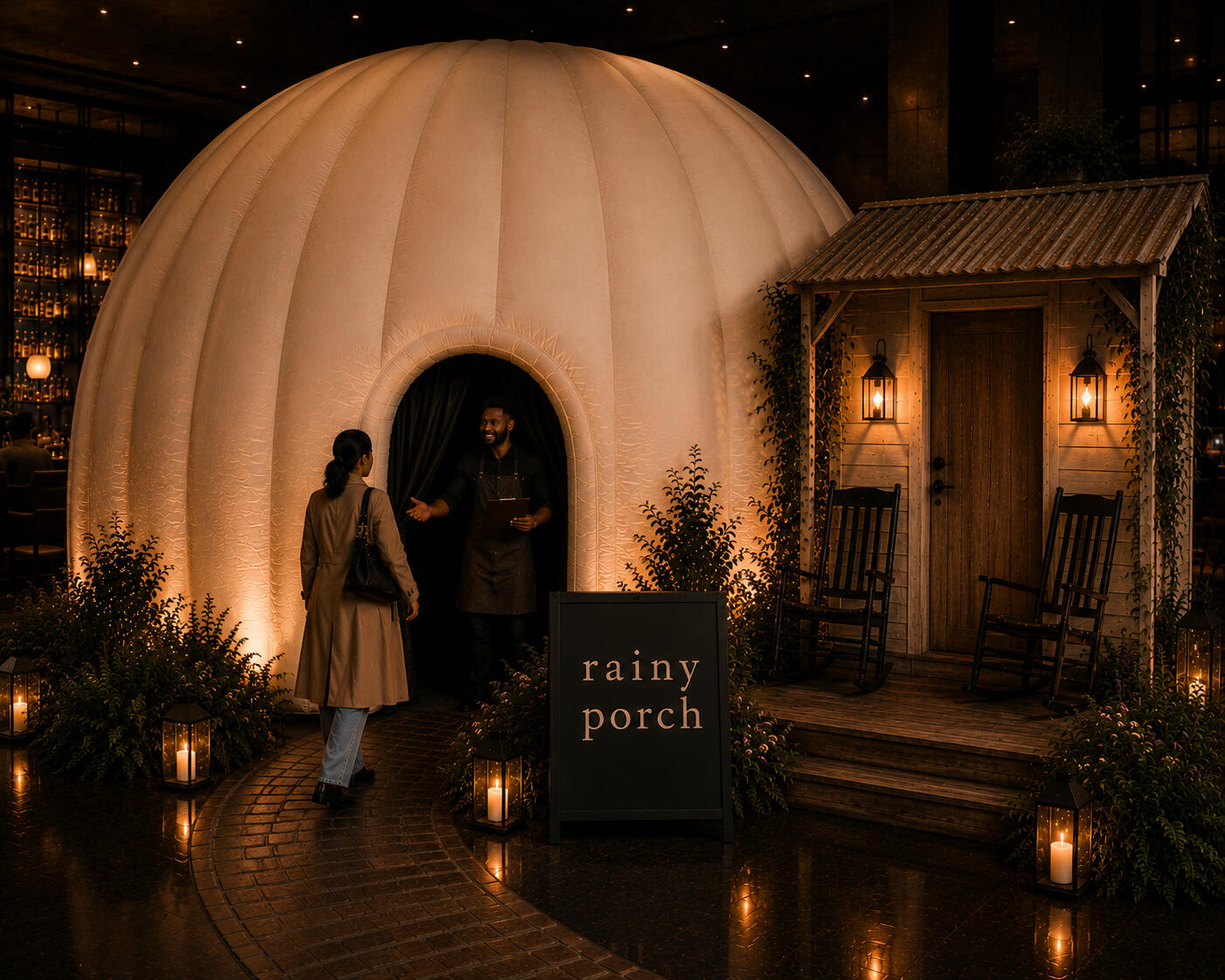 ARRIVE | You’ll be welcomed by your Rainy Porch host before joining an intimate gathering with no more than eight guests.